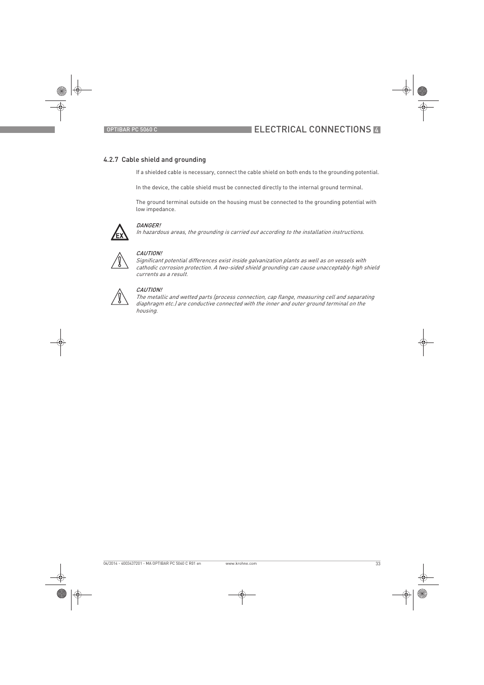 Electrical connections | KROHNE OPTIBAR PC 5060 C EN User Manual | Page 33 / 92