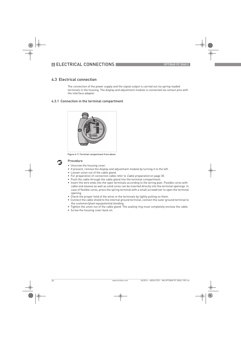 Electrical connections, 3 electrical connection | KROHNE OPTIBAR PC 5060 C EN User Manual | Page 34 / 92