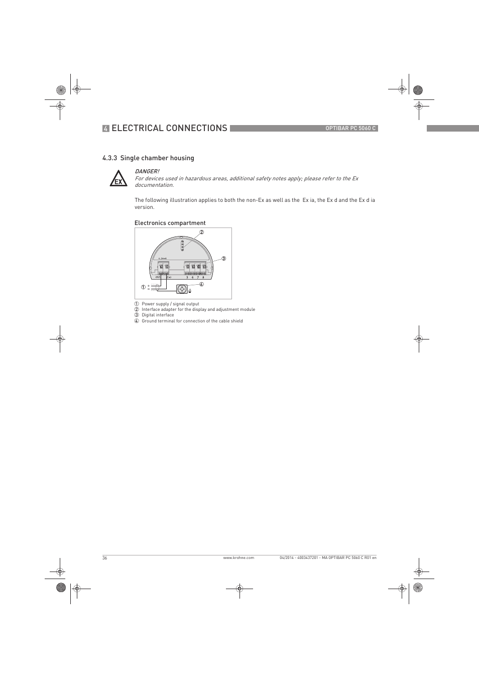Electrical connections | KROHNE OPTIBAR PC 5060 C EN User Manual | Page 36 / 92