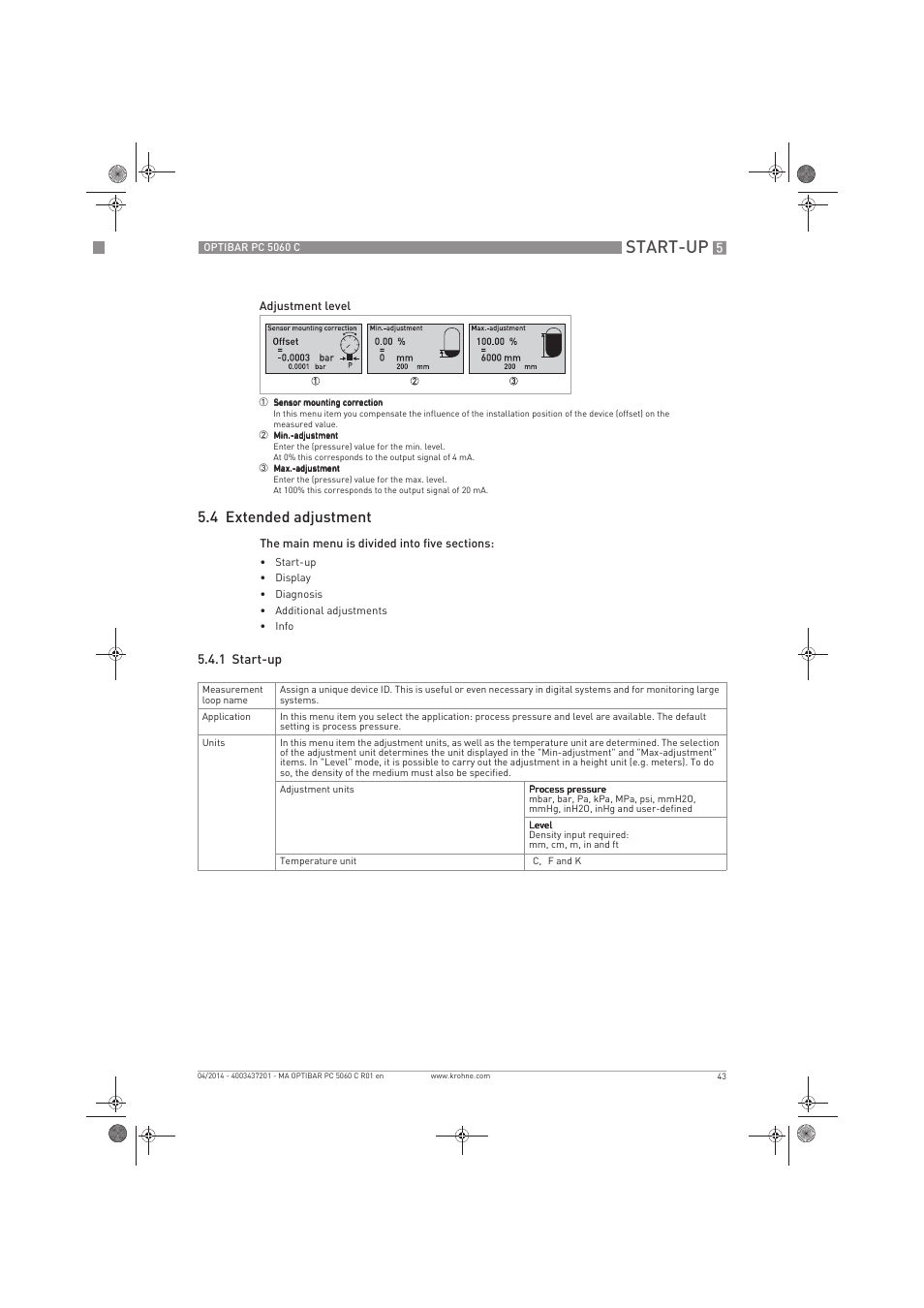 Start-up, 4 extended adjustment | KROHNE OPTIBAR PC 5060 C EN User Manual | Page 43 / 92