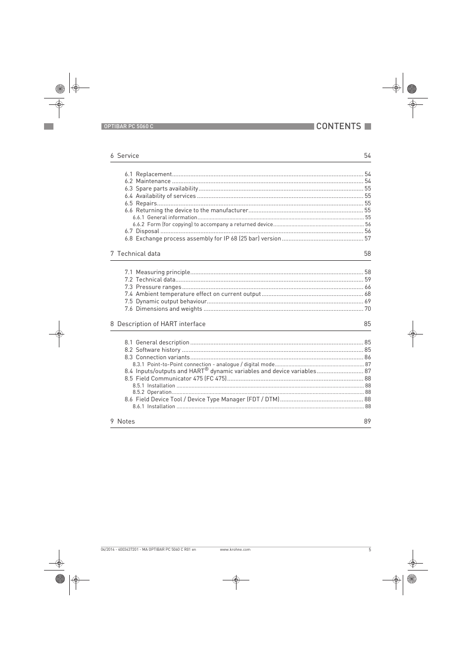 KROHNE OPTIBAR PC 5060 C EN User Manual | Page 5 / 92