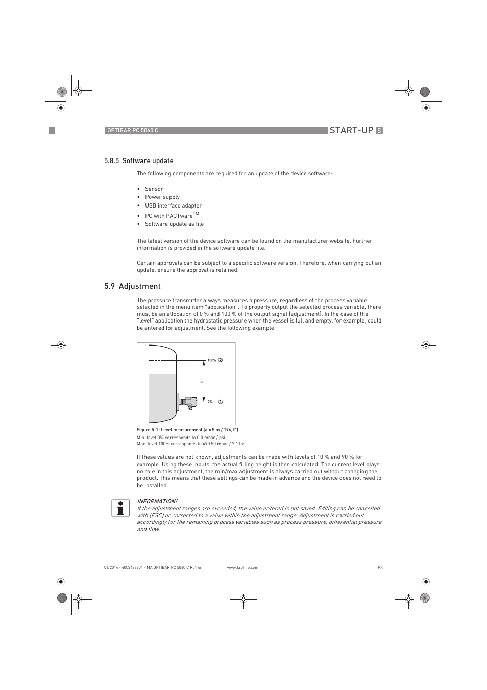 Start-up, 9 adjustment | KROHNE OPTIBAR PC 5060 C EN User Manual | Page 53 / 92