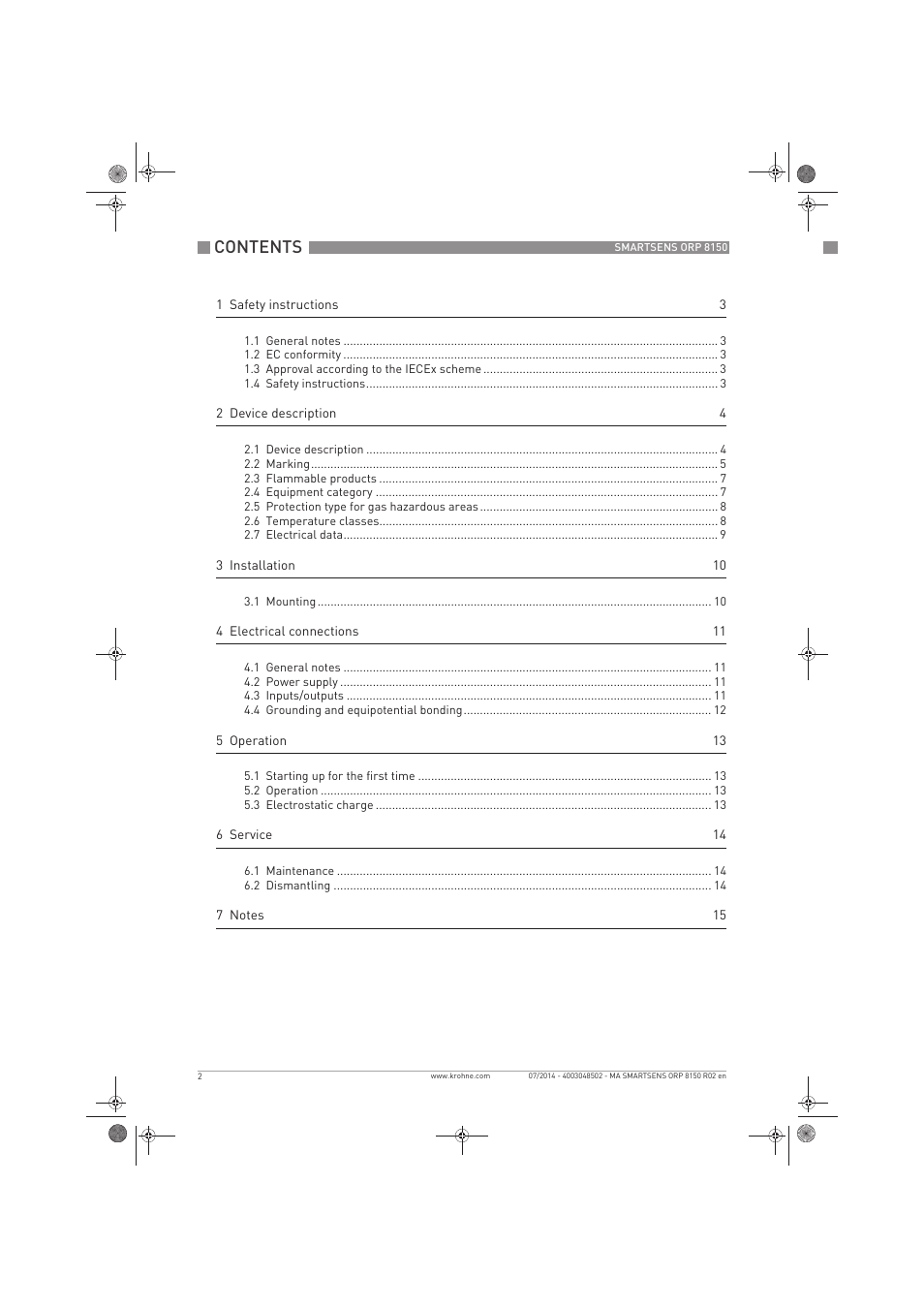 KROHNE SMARTSENS ORP 8150 Ex EN User Manual | Page 2 / 16