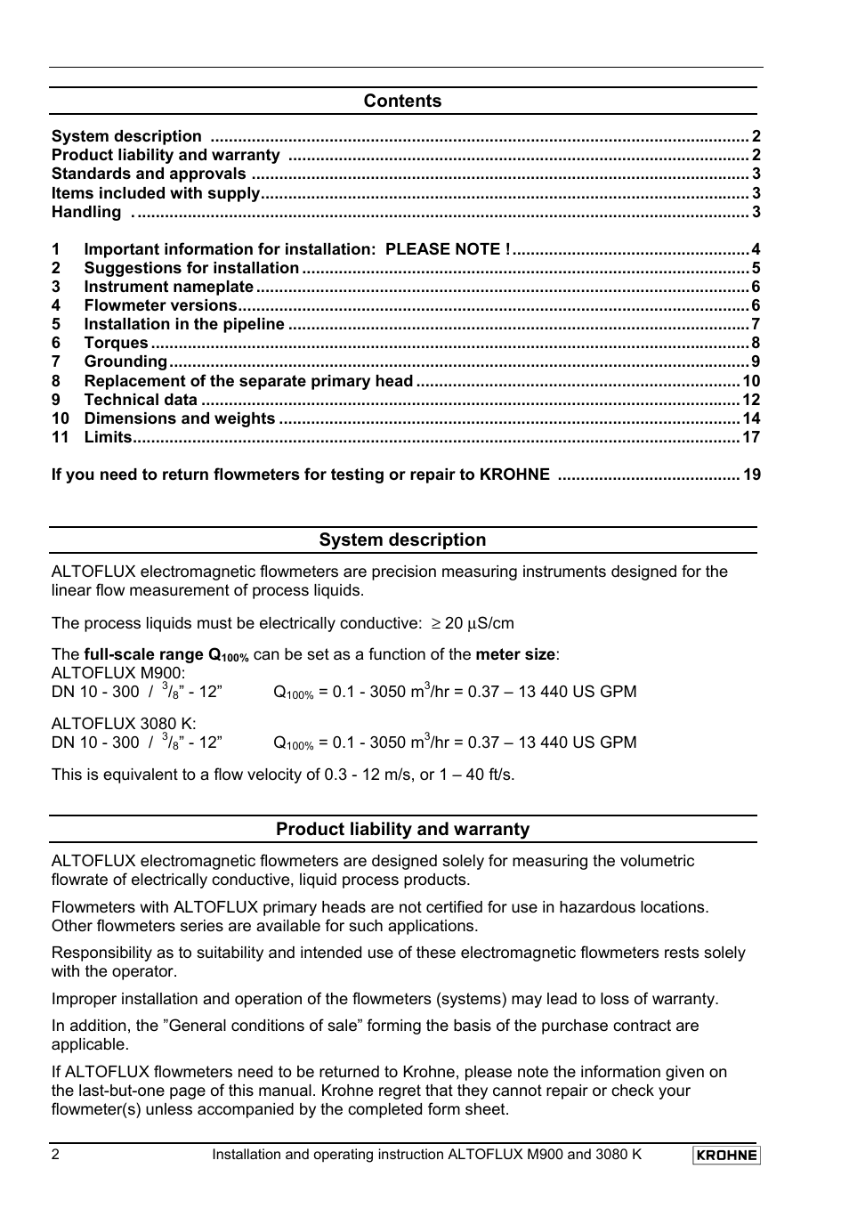 KROHNE ALTOFLUX M 900 EN User Manual | Page 2 / 19