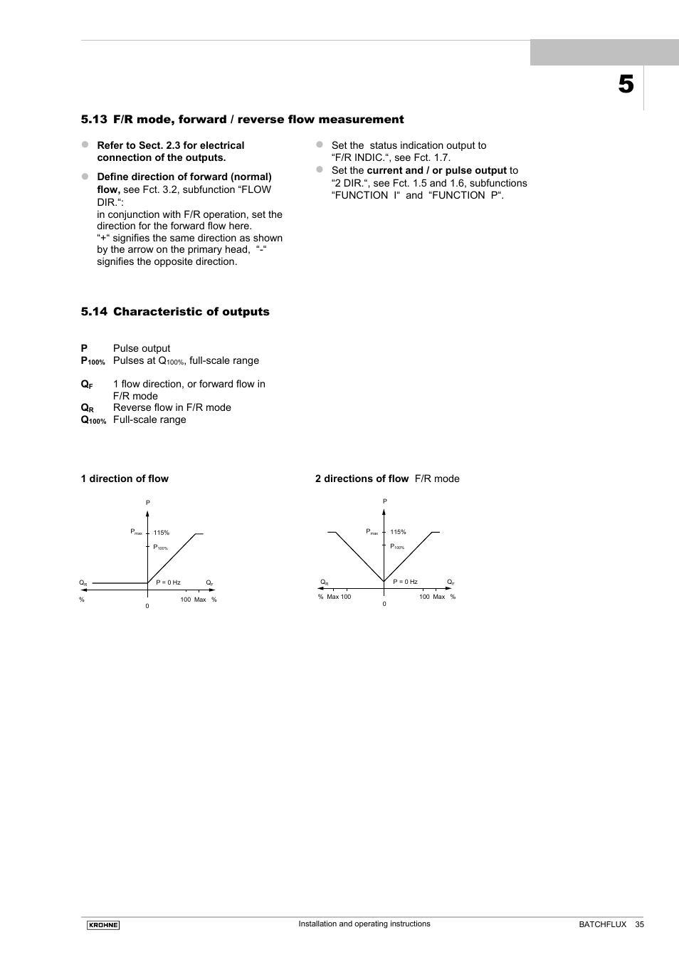 13 f/r mode, forward / reverse flow measurement, 14 characteristic of outputs | KROHNE BATCHFLUX 5015 K EN User Manual | Page 35 / 53