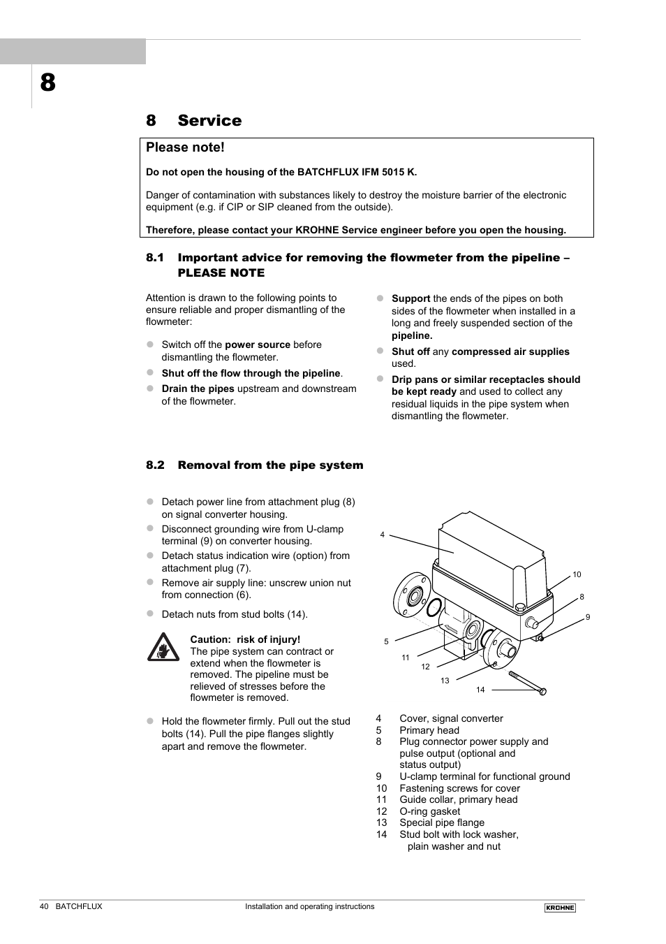 8 service | KROHNE BATCHFLUX 5015 K EN User Manual | Page 40 / 53