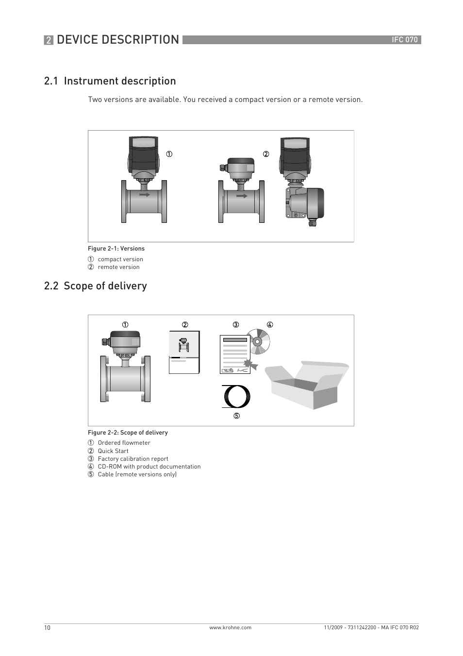 Device description, 1 instrument description, 2 scope of delivery | KROHNE IFC 070 Converter EN User Manual | Page 10 / 36