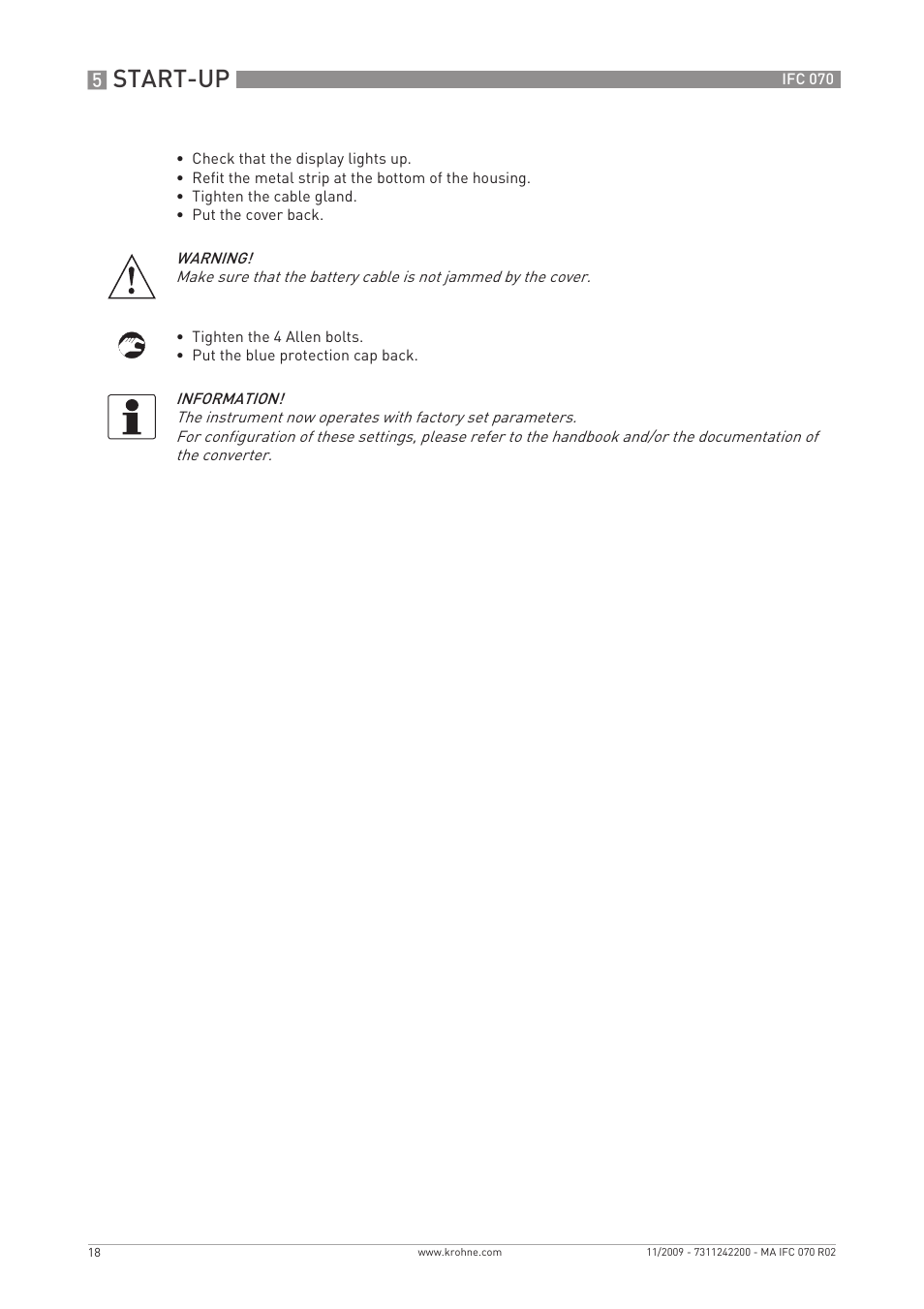 Start-up | KROHNE IFC 070 Converter EN User Manual | Page 18 / 36
