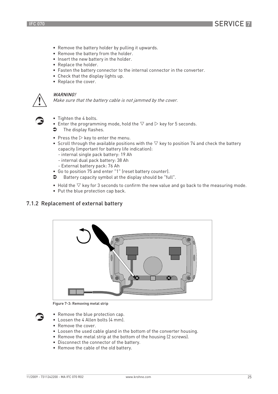 Service, 2 replacement of external battery | KROHNE IFC 070 Converter EN User Manual | Page 25 / 36