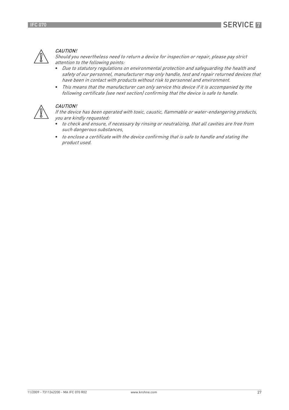 Service | KROHNE IFC 070 Converter EN User Manual | Page 27 / 36