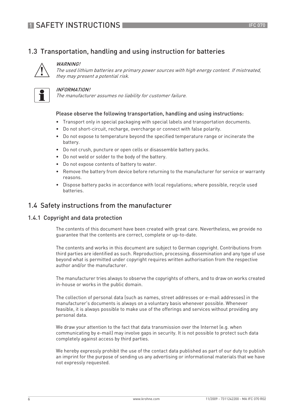 Safety instructions, 4 safety instructions from the manufacturer | KROHNE IFC 070 Converter EN User Manual | Page 6 / 36