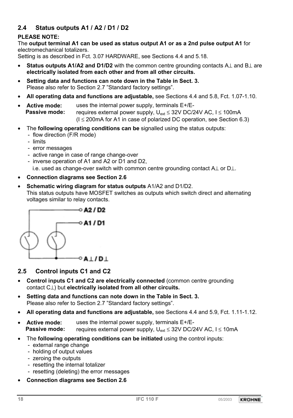 5 control inputs c1 and c2 | KROHNE IFC 110 Converter EN User Manual | Page 18 / 43