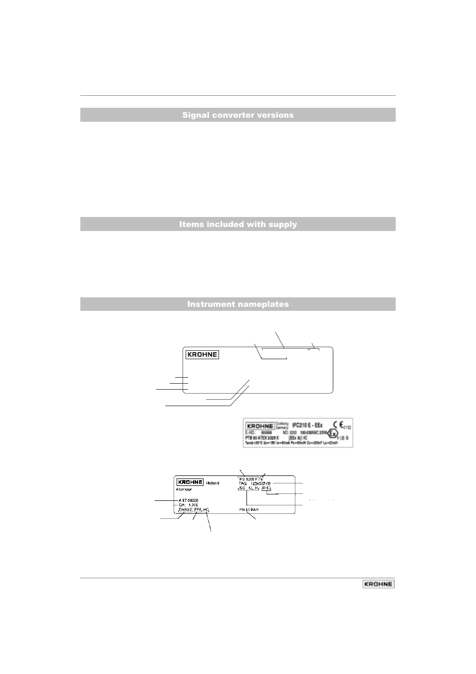 6ljqdofrqyhuwhuyhuvlrqv, Whpvlqfoxghgzlwkvxsso, Qvwuxphqwqdphsodwhv | KROHNE IFC 210 E-EEx EN User Manual | Page 4 / 95