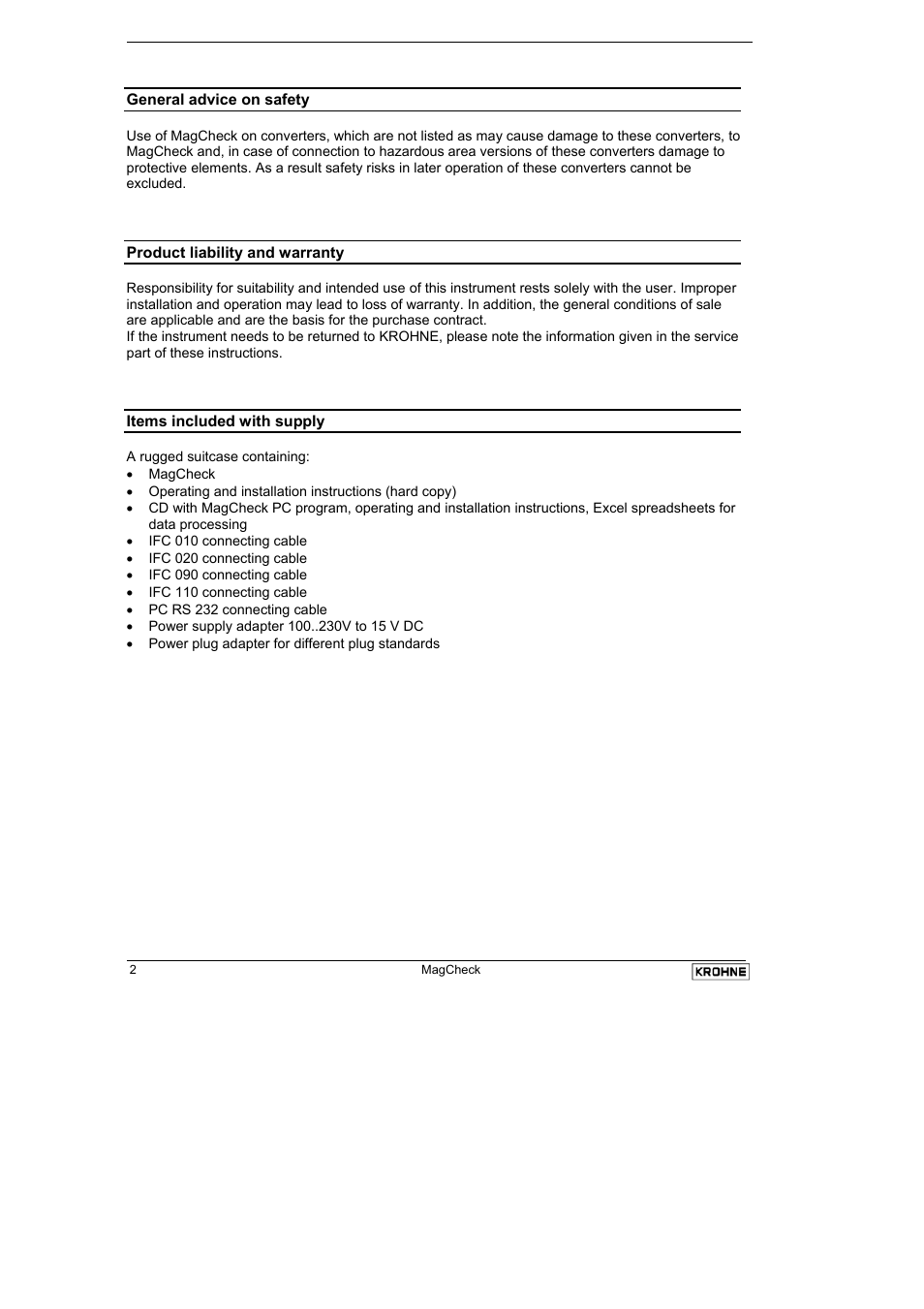 KROHNE MAGCHECK EN User Manual | Page 2 / 32