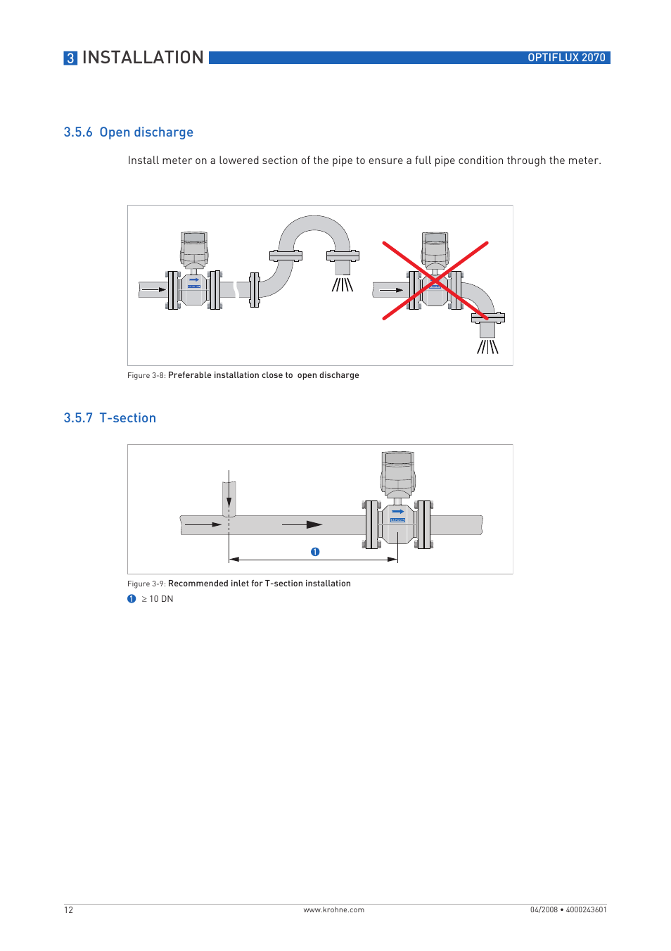 Installation, 6 open discharge | KROHNE OPTIFLUX 2070 EN User Manual | Page 12 / 36