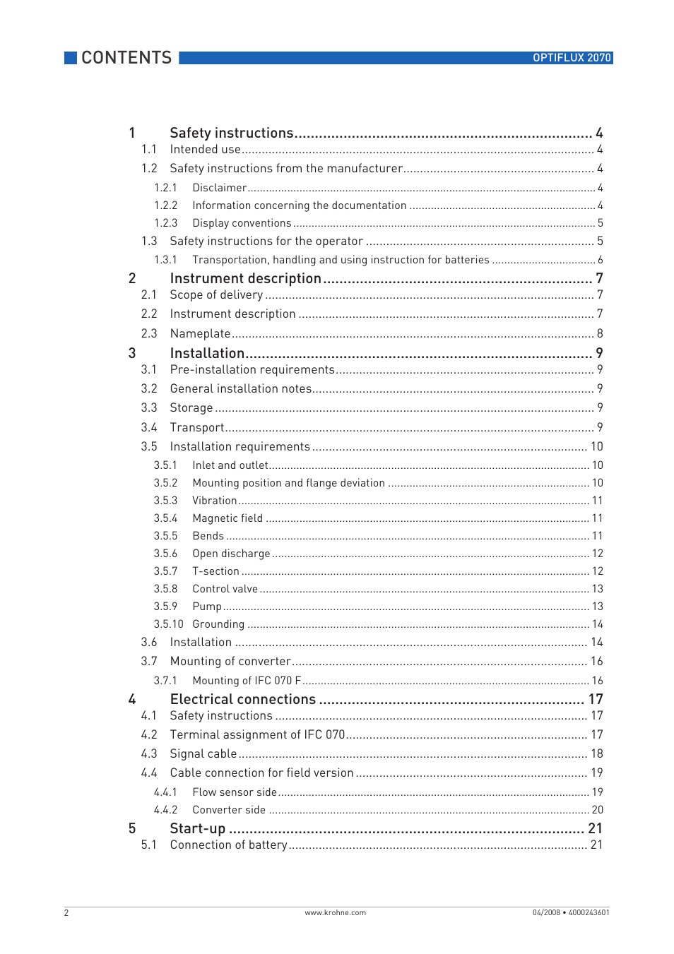 KROHNE OPTIFLUX 2070 EN User Manual | Page 2 / 36