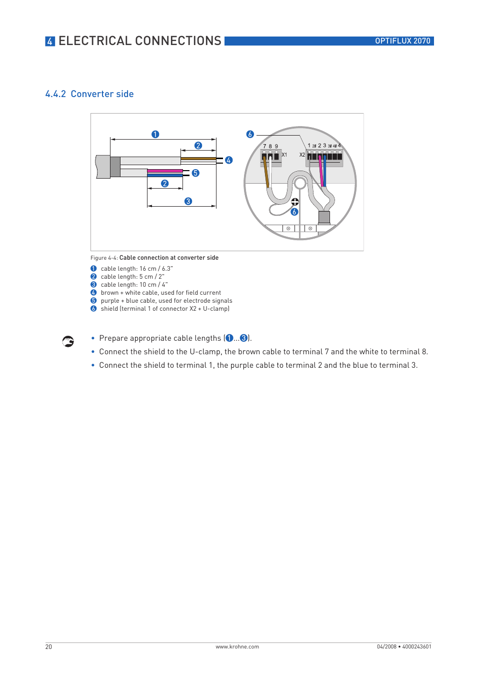 Electrical connections, 2 converter side | KROHNE OPTIFLUX 2070 EN User Manual | Page 20 / 36