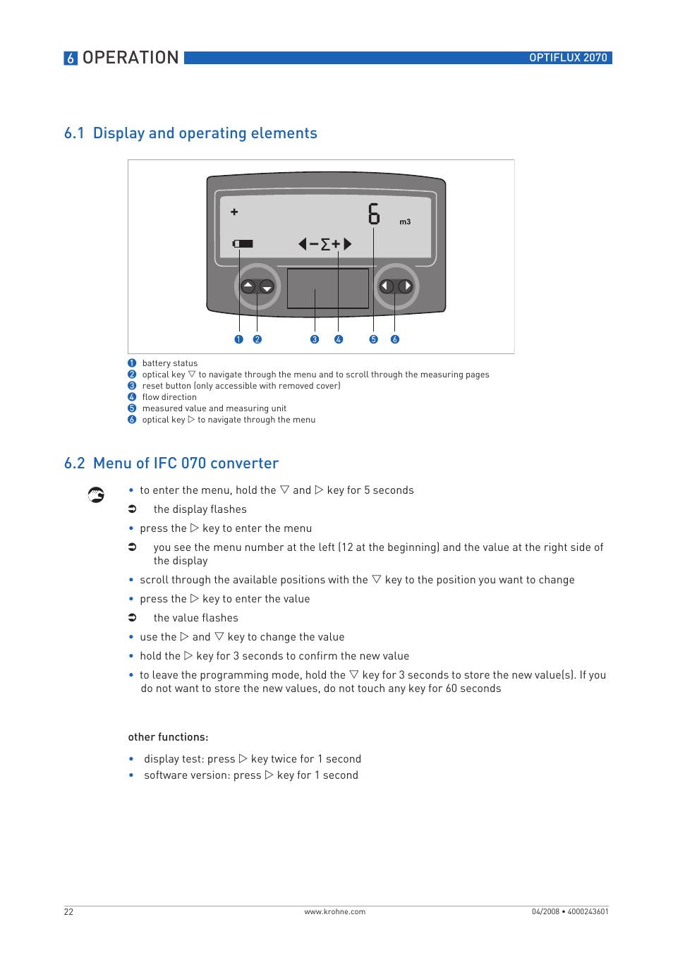 Operation | KROHNE OPTIFLUX 2070 EN User Manual | Page 22 / 36