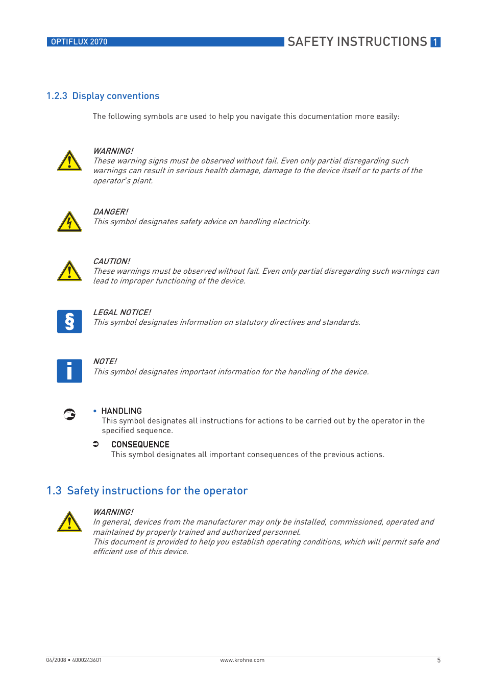 Safety instructions, 3 safety instructions for the operator | KROHNE OPTIFLUX 2070 EN User Manual | Page 5 / 36