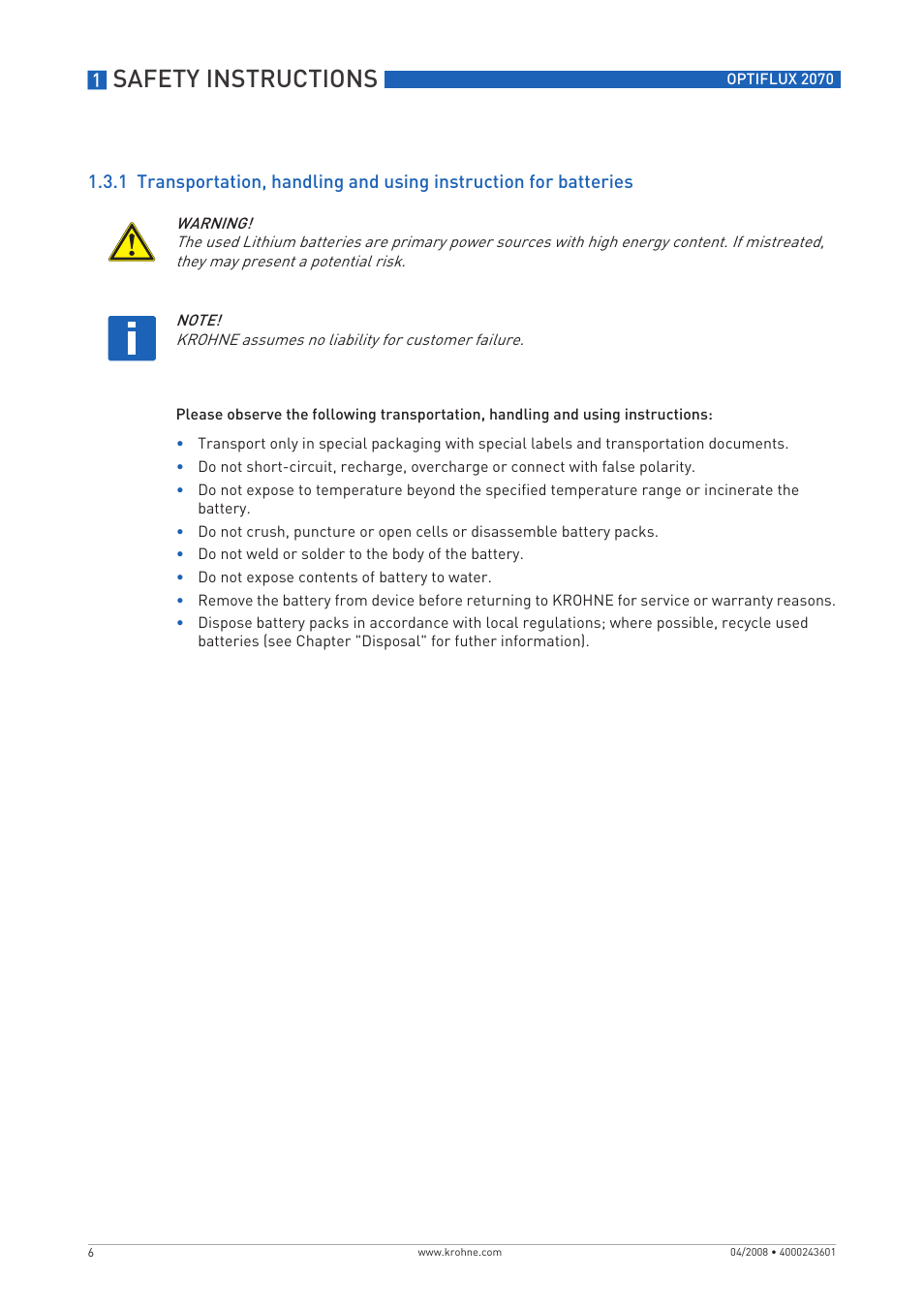 Safety instructions | KROHNE OPTIFLUX 2070 EN User Manual | Page 6 / 36