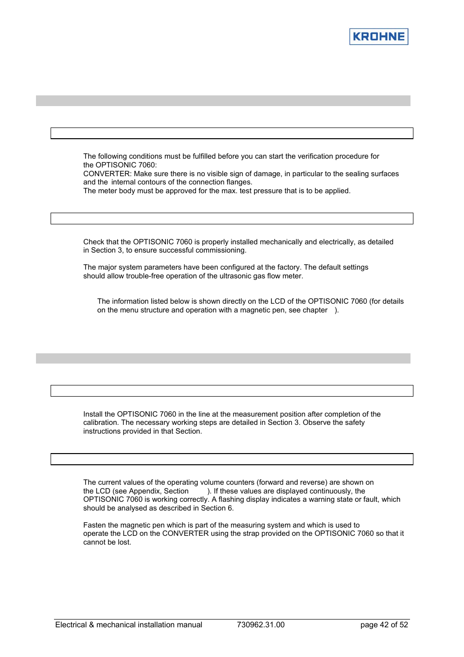 5verification and commissioning | KROHNE OPTISONIC 7060 EN User Manual | Page 42 / 52