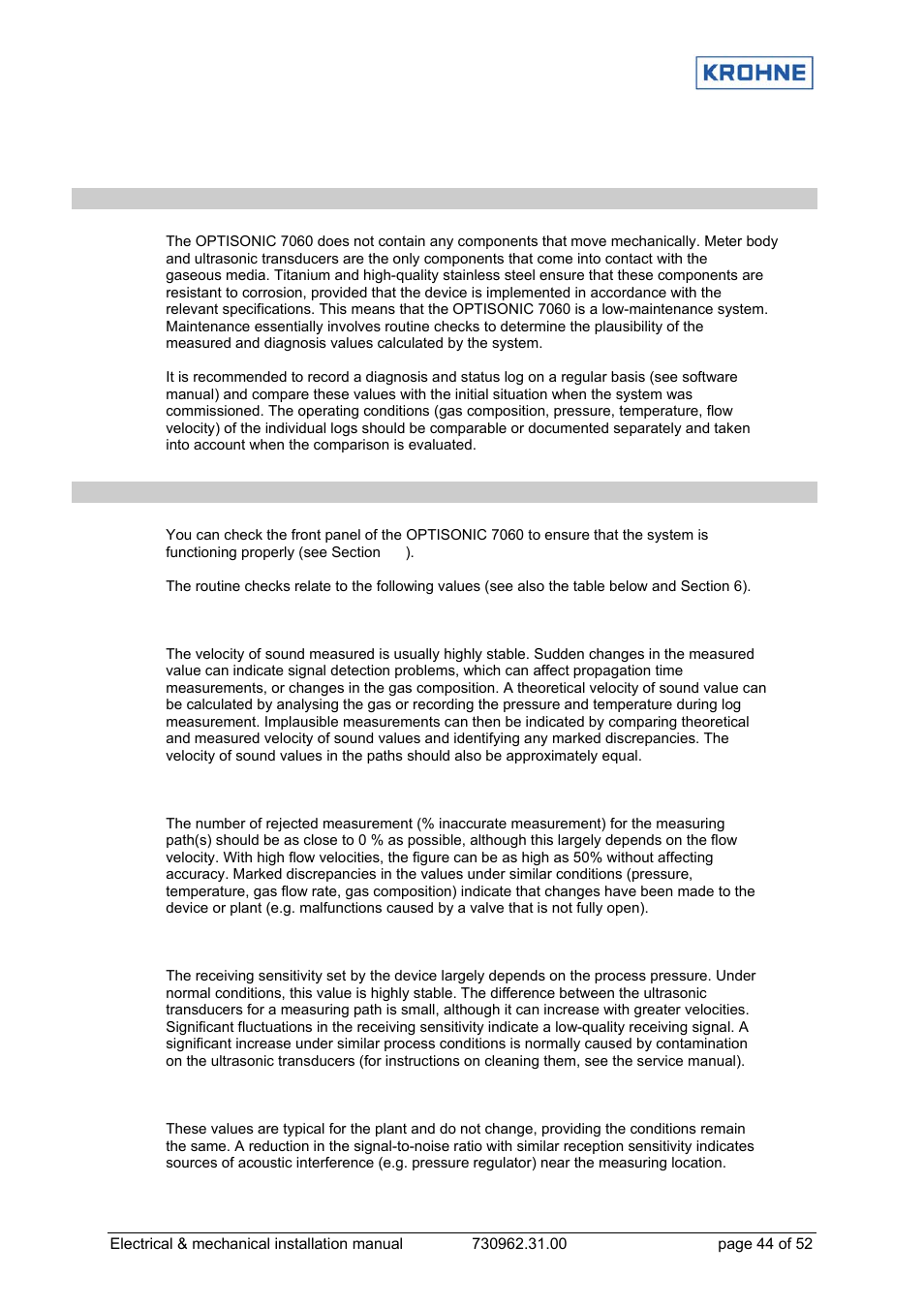 6 maintenance | KROHNE OPTISONIC 7060 EN User Manual | Page 44 / 52