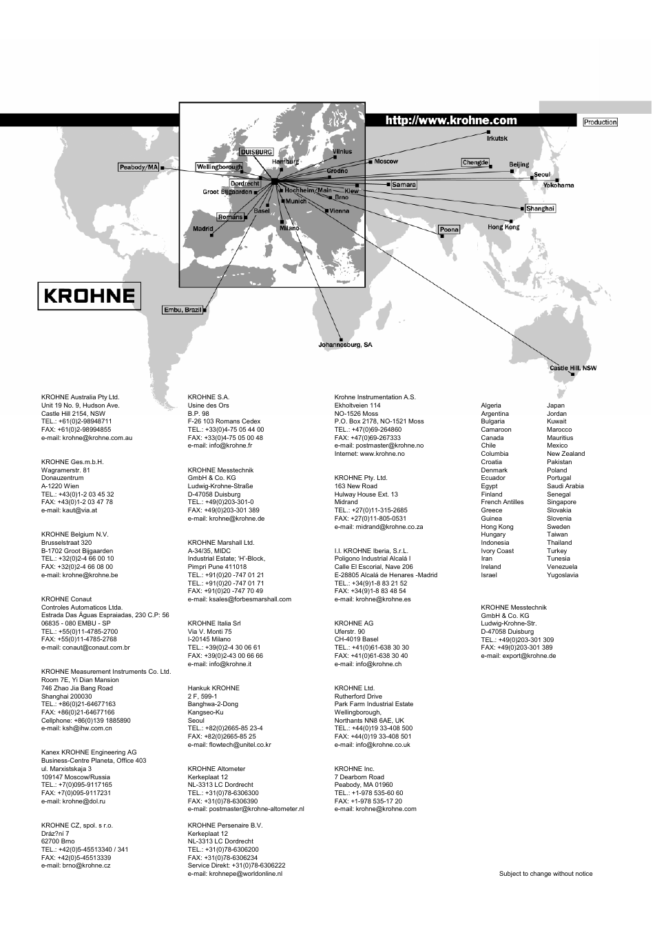 Overseas representatives | KROHNE OPTISONIC 7060 EN User Manual | Page 52 / 52