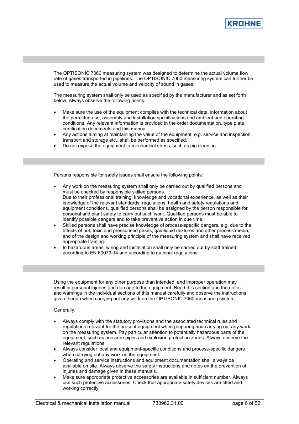 1 safety instructions | KROHNE OPTISONIC 7060 EN User Manual | Page 6 / 52