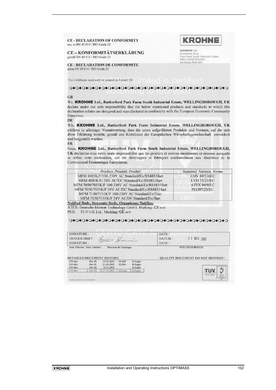 KROHNE OPTIMASS with MFC 05x EN User Manual | Page 103 / 109