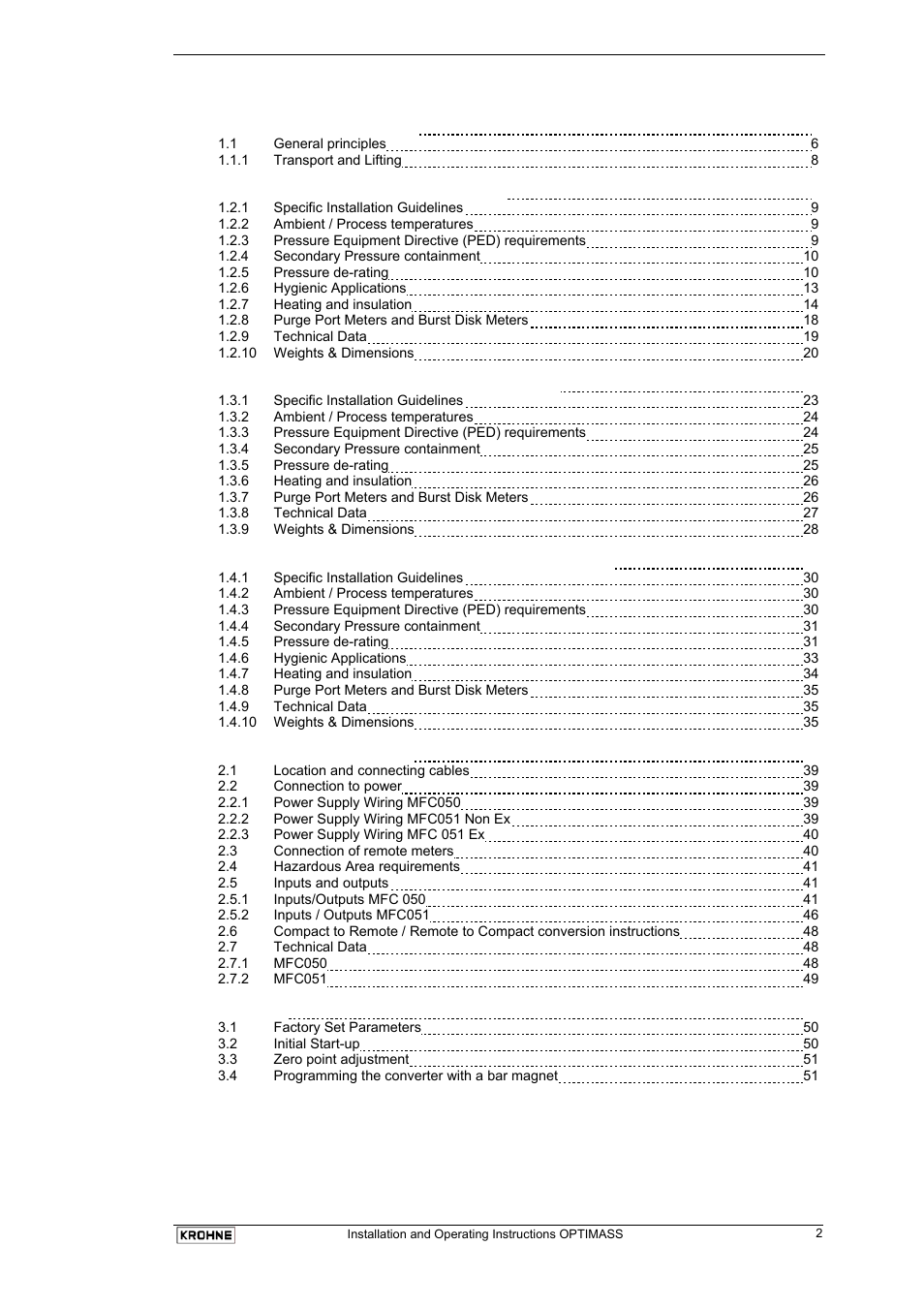 0 index.pdf | KROHNE OPTIMASS with MFC 05x EN User Manual | Page 3 / 109