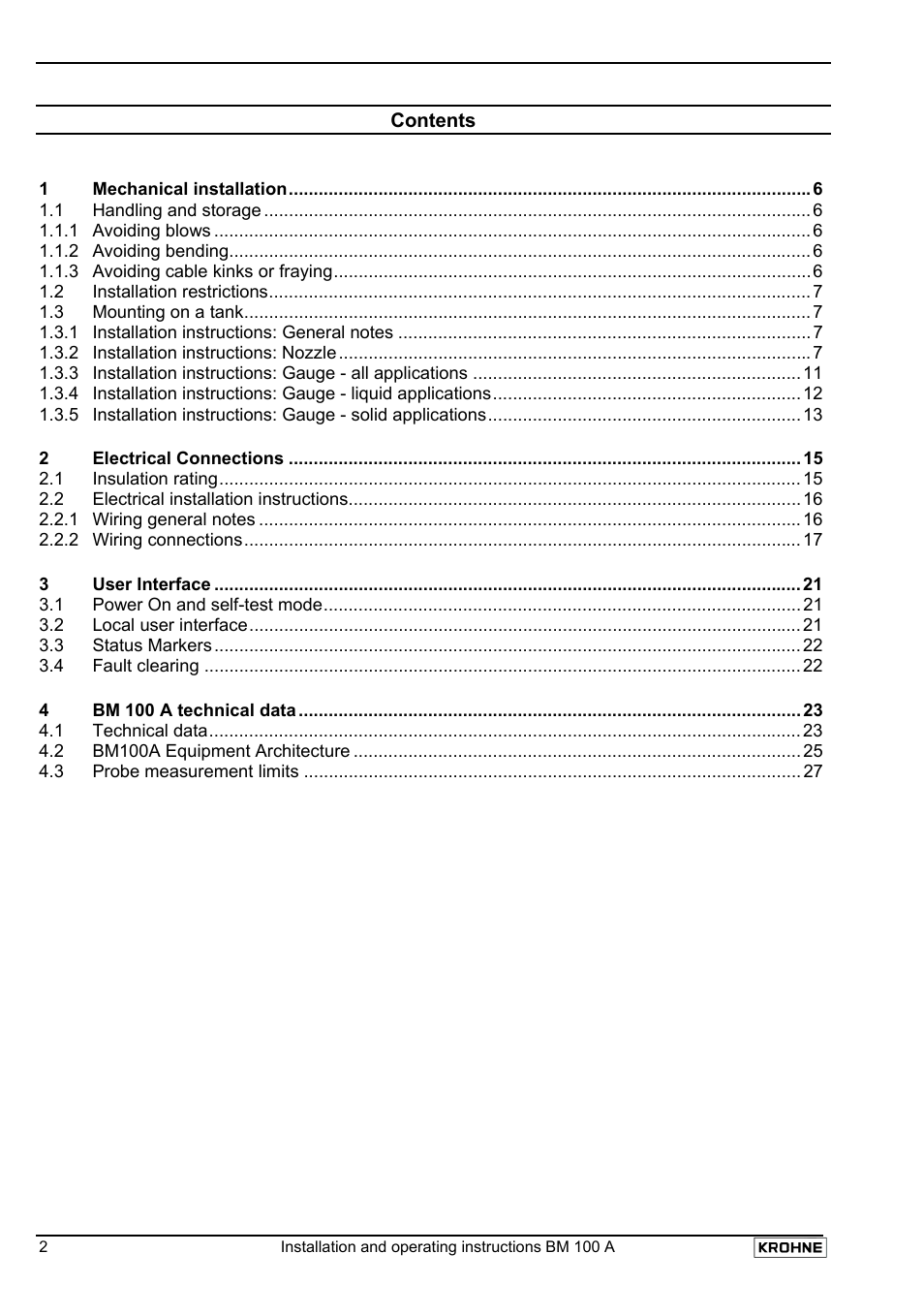 KROHNE BM 100A EN User Manual | Page 2 / 29