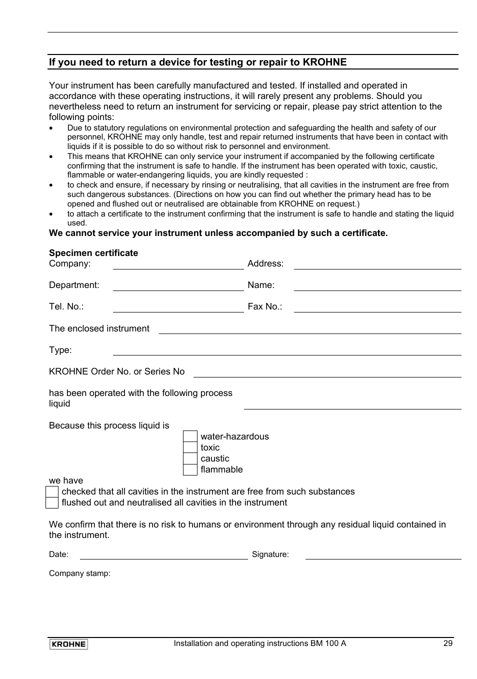 KROHNE BM 100A EN User Manual | Page 29 / 29