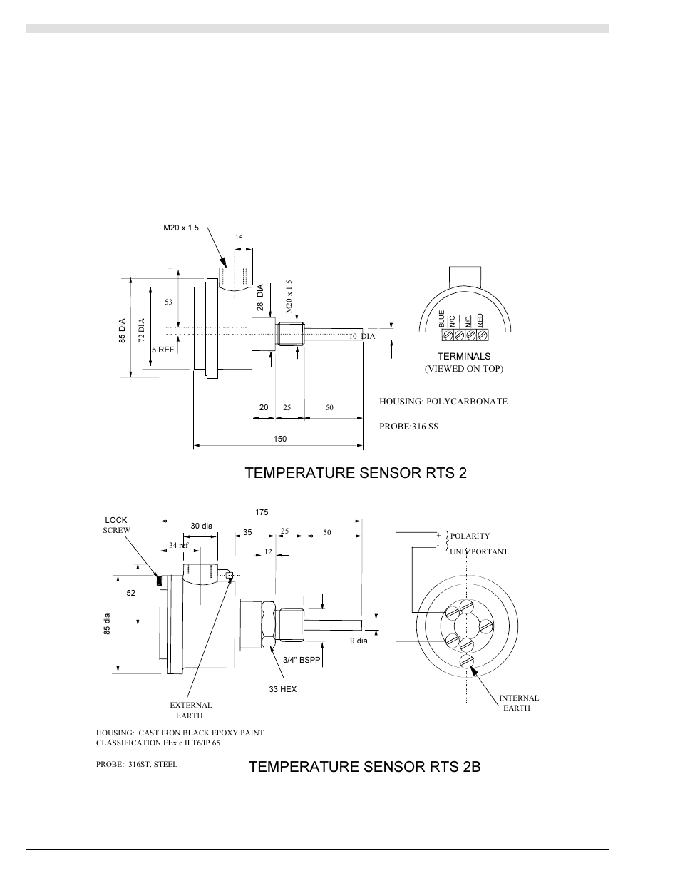 Temperature sensor, Temperature sensor rts 2b, Temperature sensor rts 2 | KROHNE BM 90 EN User Manual | Page 14 / 42