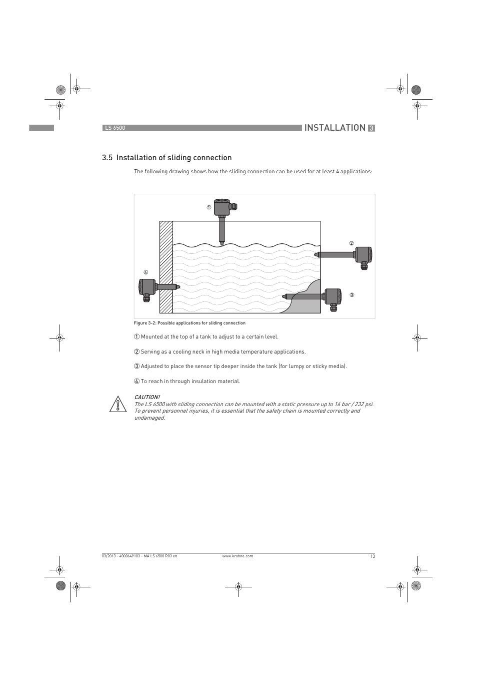 Installation, 5 installation of sliding connection | KROHNE LS 6500 EN User Manual | Page 13 / 32