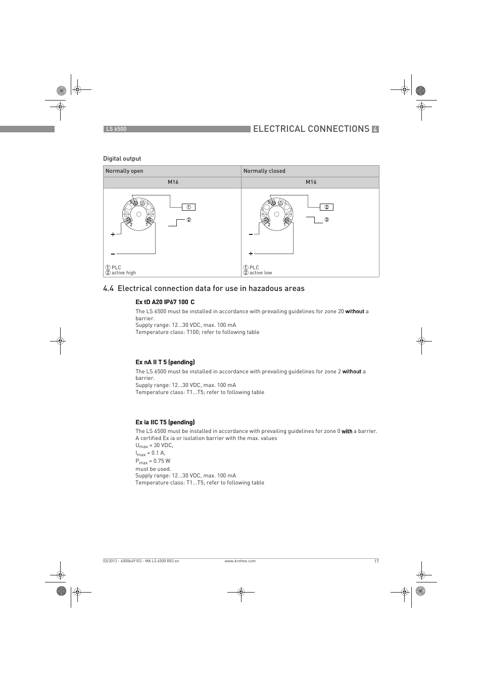 Electrical connections | KROHNE LS 6500 EN User Manual | Page 17 / 32