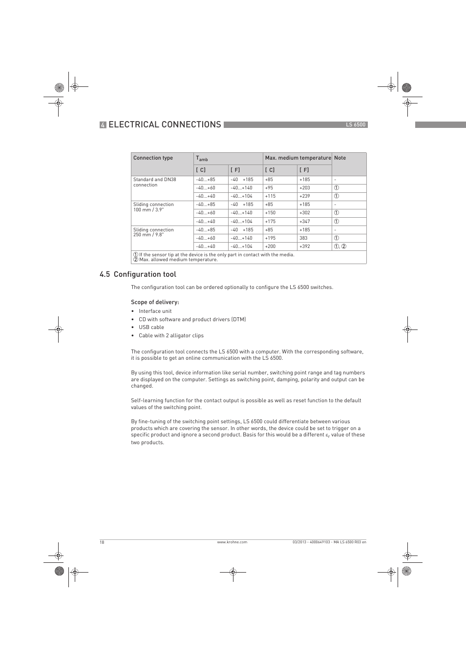 Electrical connections, 5 configuration tool | KROHNE LS 6500 EN User Manual | Page 18 / 32