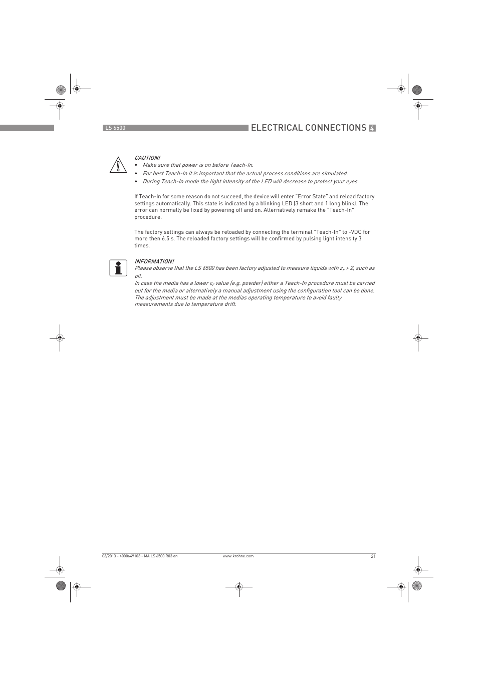Electrical connections | KROHNE LS 6500 EN User Manual | Page 21 / 32