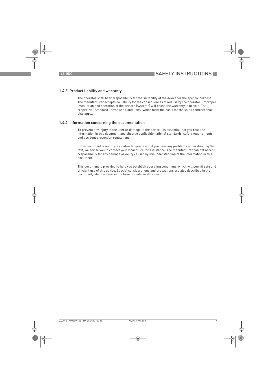 Safety instructions | KROHNE LS 6500 EN User Manual | Page 7 / 32