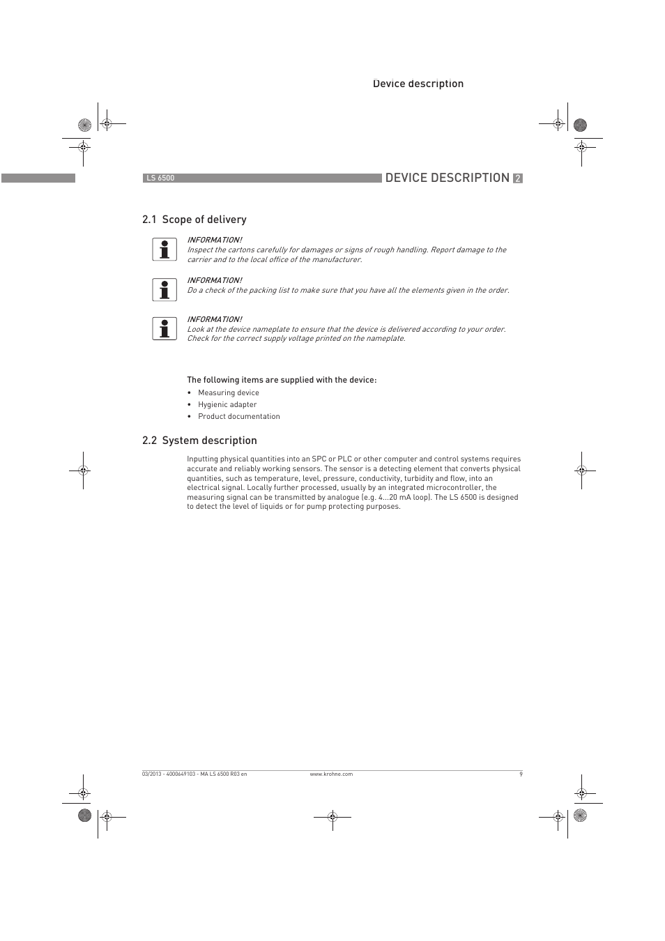 Device description | KROHNE LS 6500 EN User Manual | Page 9 / 32