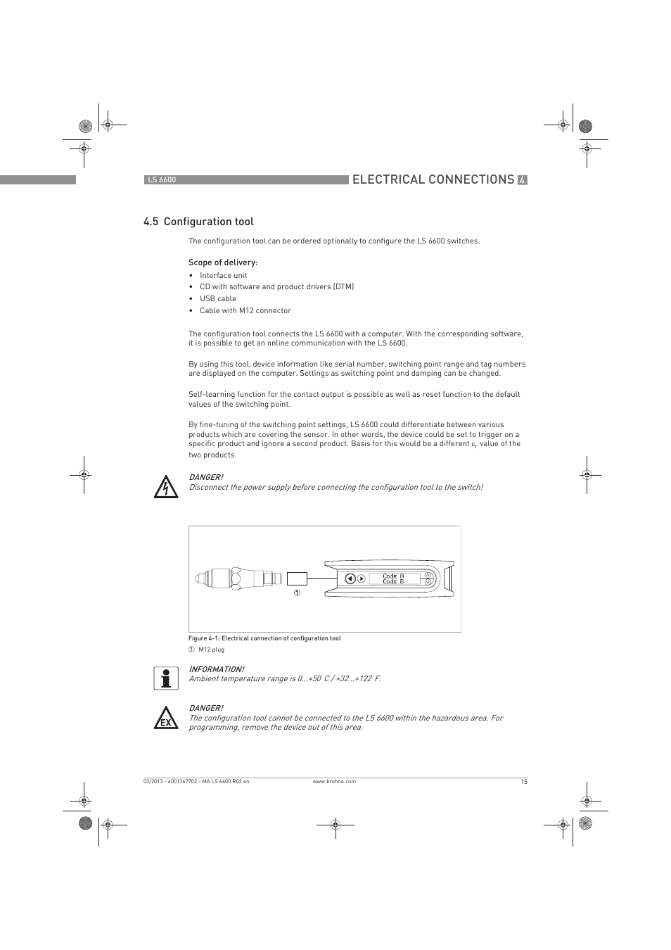 Electrical connections, 5 configuration tool | KROHNE LS 6600 EN User Manual | Page 15 / 28