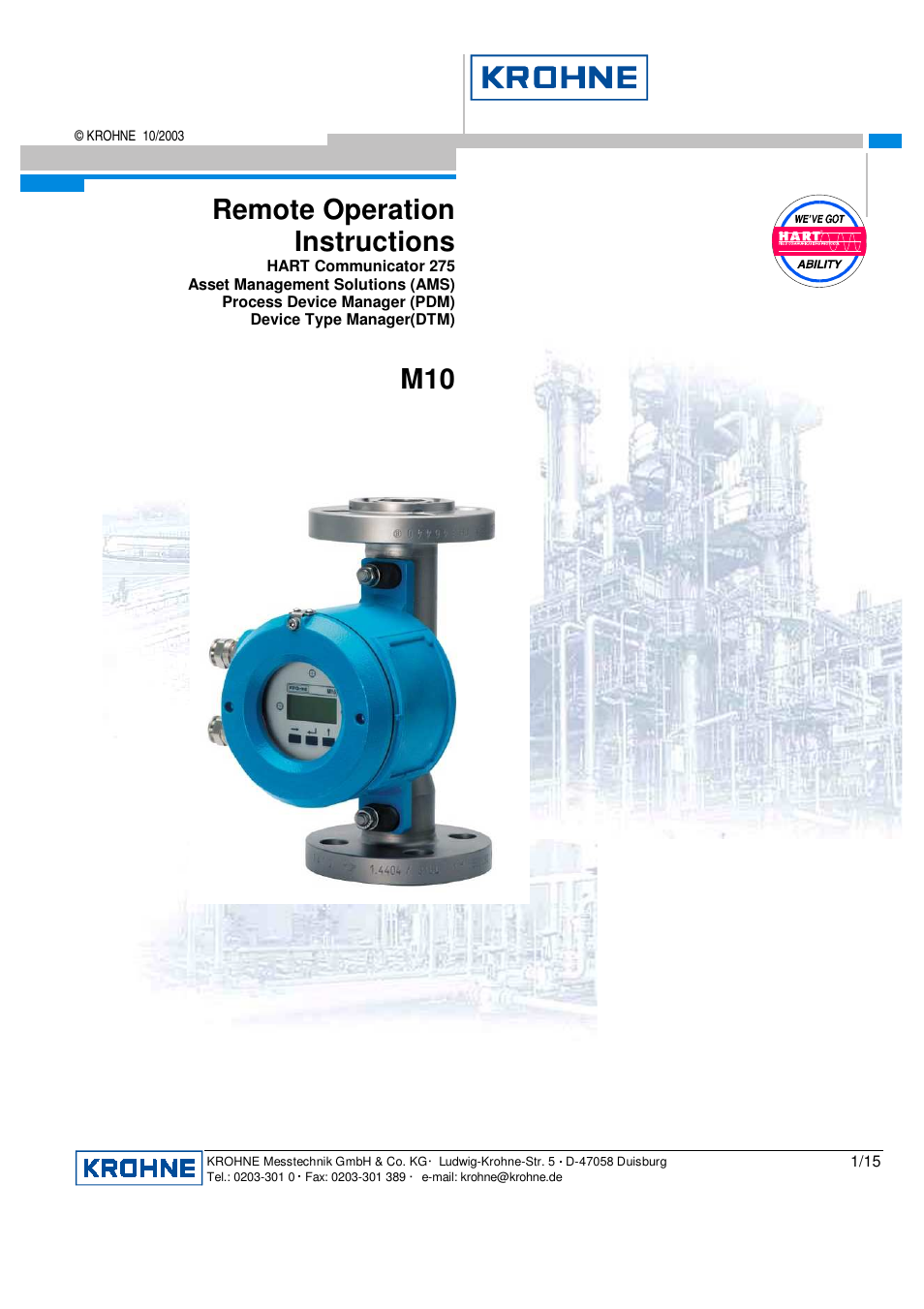 KROHNE M10 Converter HART 0201 User Manual | 15 pages