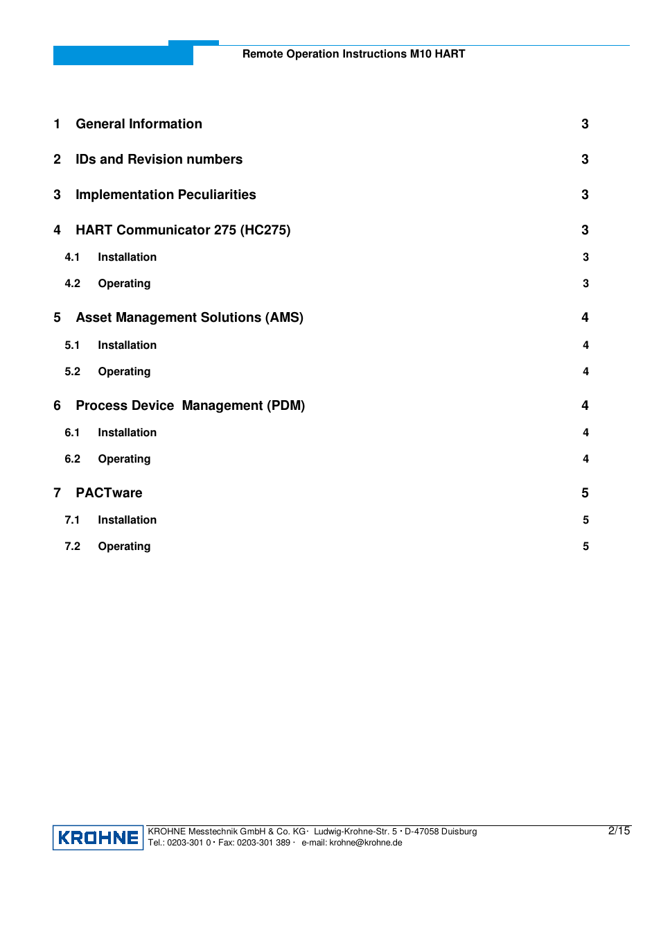 KROHNE M10 Converter HART 0201 User Manual | Page 2 / 15