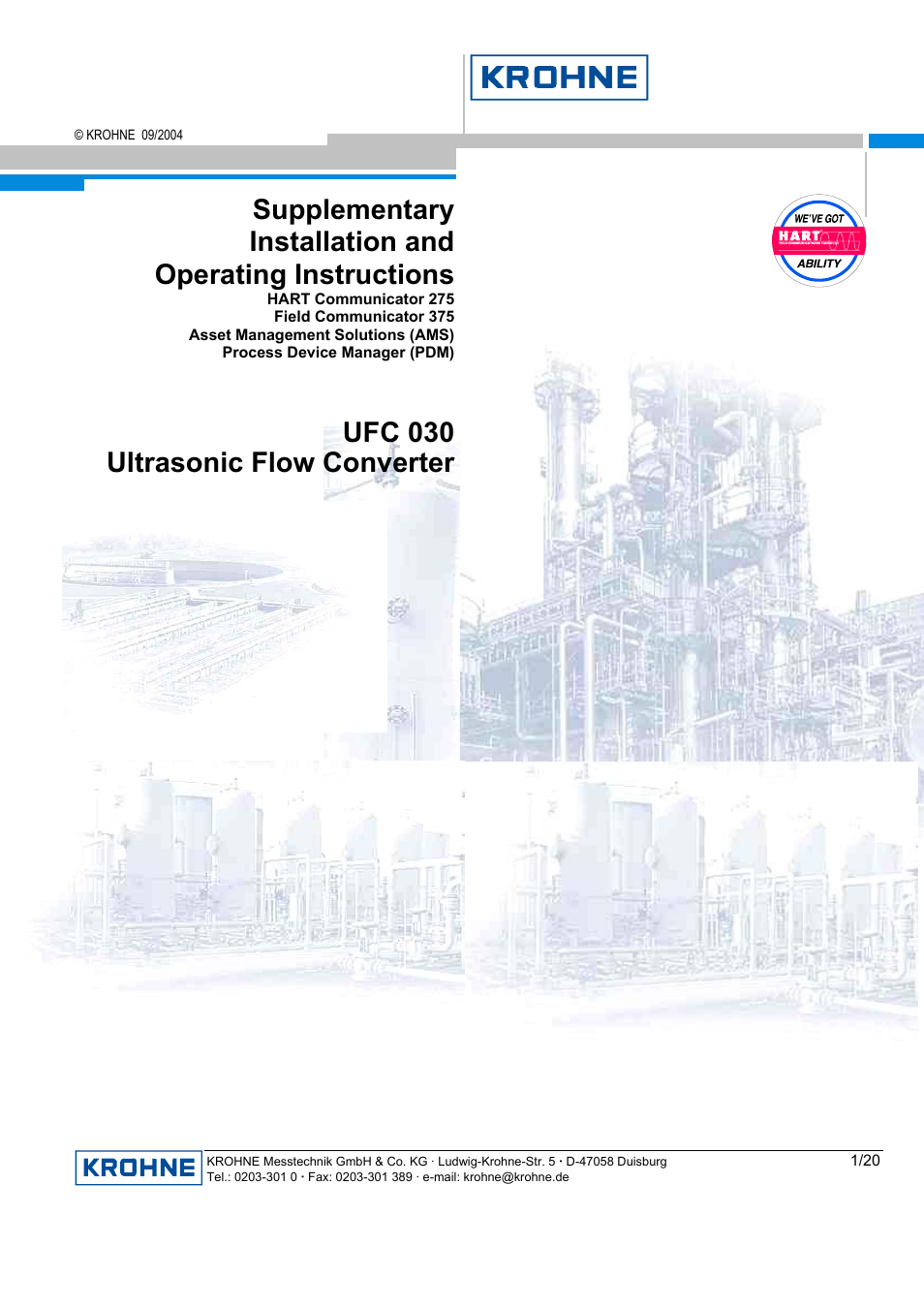 KROHNE UFC 030 HART User Manual | 20 pages