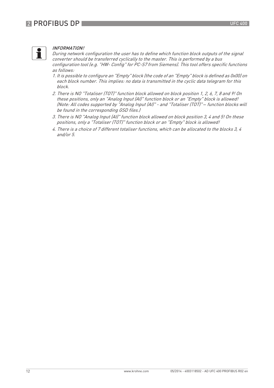 Profibus dp | KROHNE UFC 400 PROFIBUS PA-PROFIBUS DP User Manual | Page 12 / 56