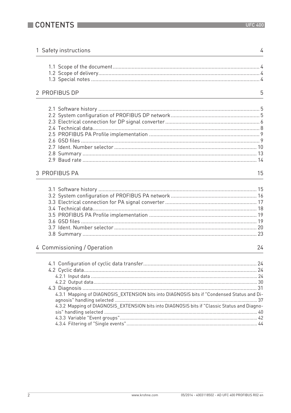 KROHNE UFC 400 PROFIBUS PA-PROFIBUS DP User Manual | Page 2 / 56