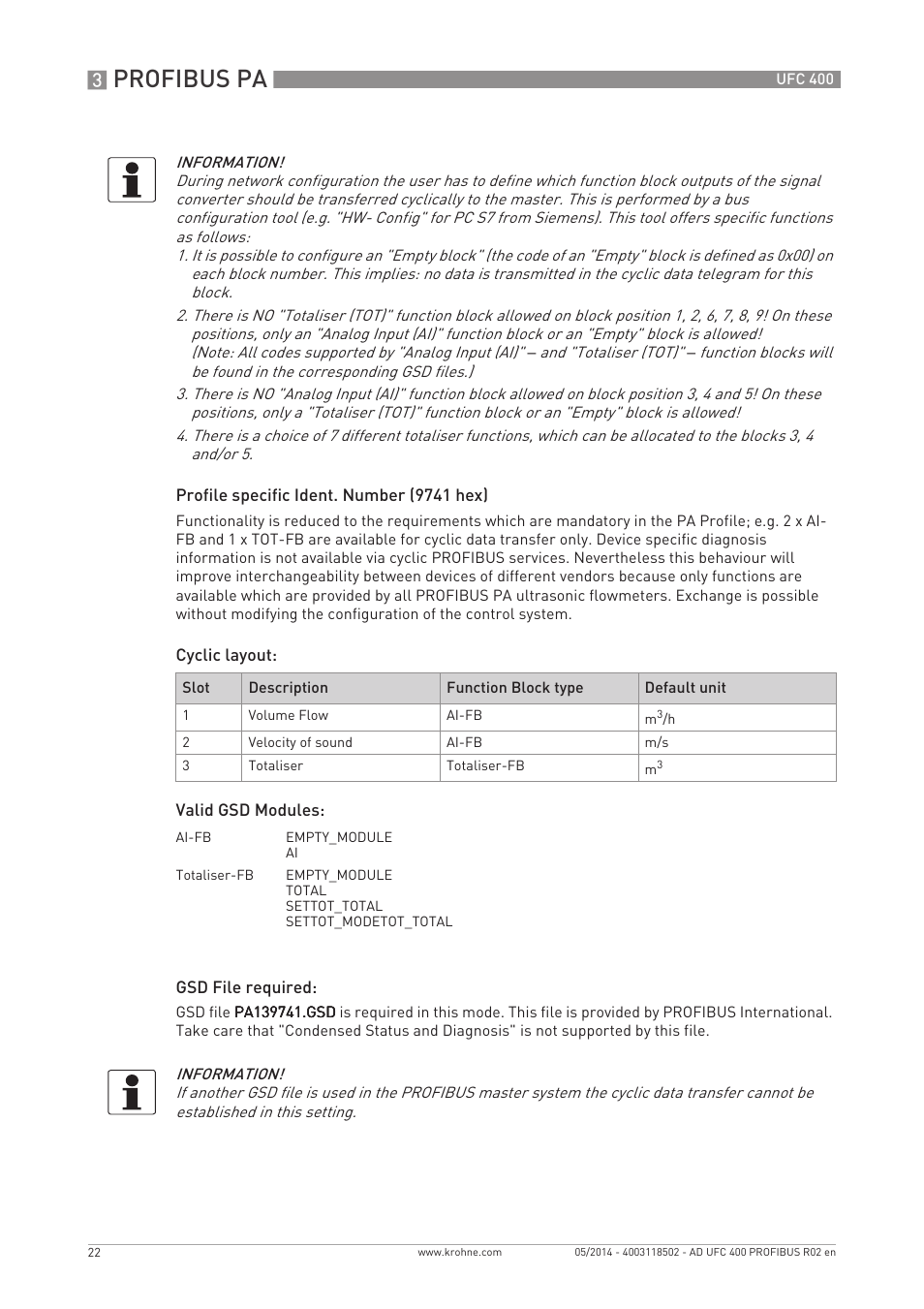 Profibus pa | KROHNE UFC 400 PROFIBUS PA-PROFIBUS DP User Manual | Page 22 / 56