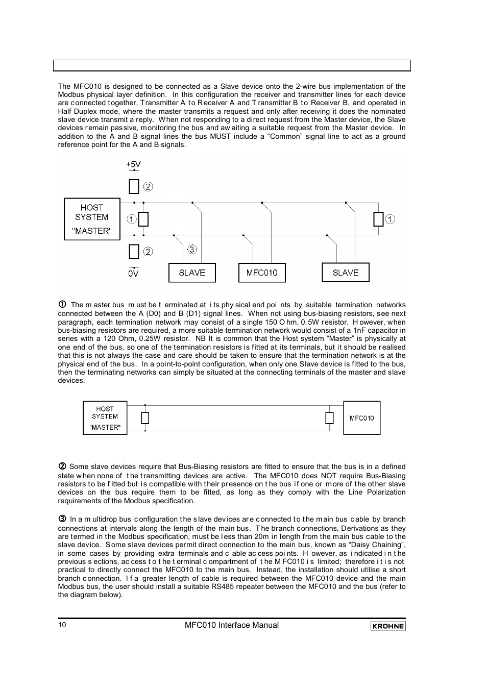 4 connection to the modbus bus, Connection to the modbus bus | KROHNE MFC 010 C Converter User Manual | Page 12 / 104