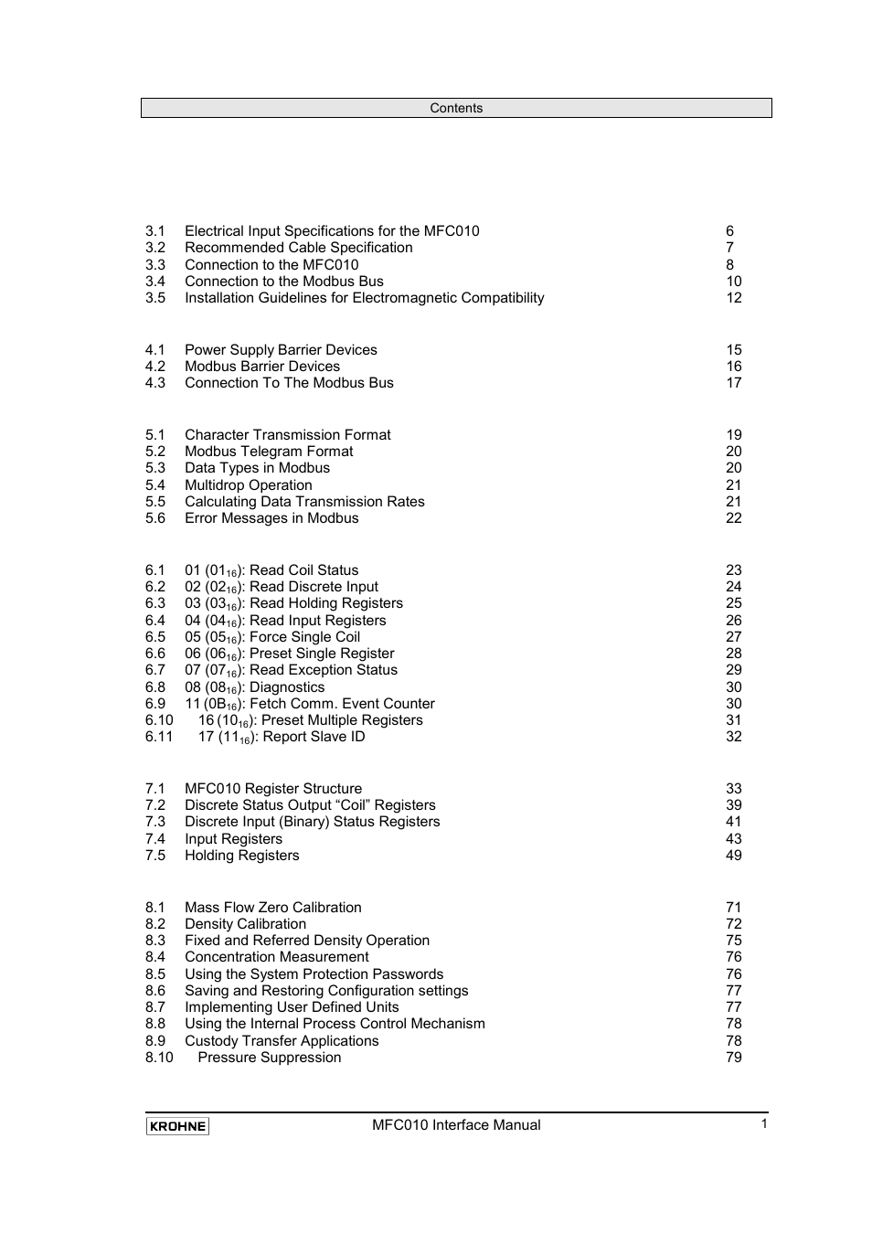 Mfc010 interface manual v2.3.x | KROHNE MFC 010 C Converter User Manual | Page 3 / 104