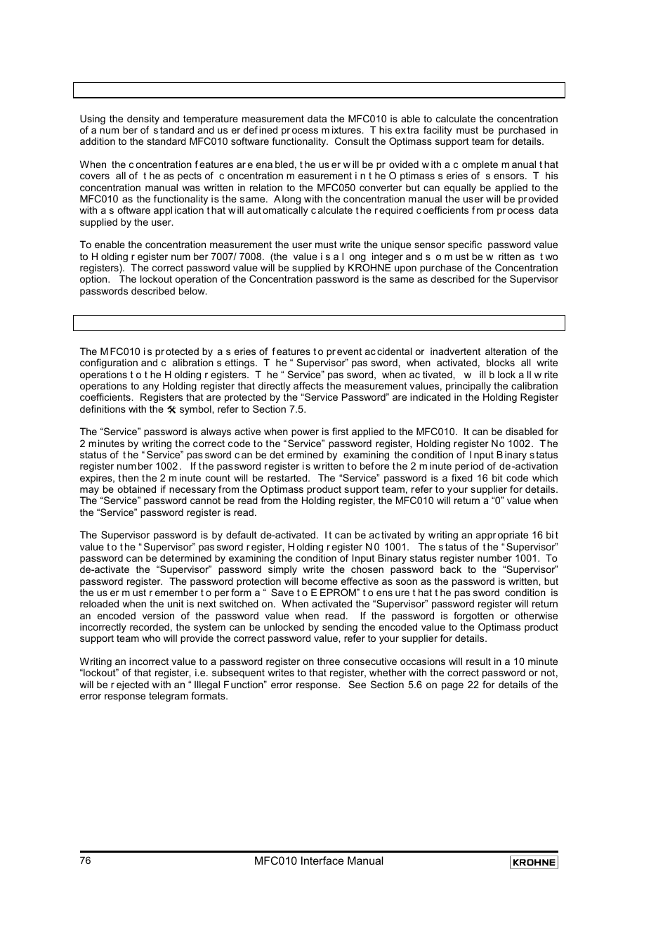 4 concentration measurement, 5 using the system protection passwords, Concentration measurement | Using the system protection passwords, On 8.5, On 8.5 f, On 8.4 | KROHNE MFC 010 C Converter User Manual | Page 78 / 104