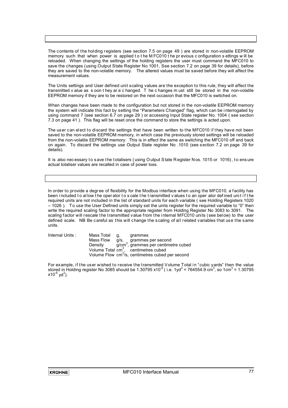 6 saving and restoring configuration settings, 7 implementing user defined units, Saving and restoring configuration settings | Implementing user defined units, On 8.6 | KROHNE MFC 010 C Converter User Manual | Page 79 / 104